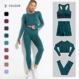 Energie Nahtlose Yoga Set Sport Outfit Für Frau Gym Kleidung Fitness Langarm Crop Top Hohe Taille Gamaschen Läuft Sportswear CX220421