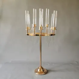 9 Heads Wedding Decoration Metal Candlestick Candelabra Holder Engagement Party Table Centerpieces Flower Vases Aisle Pillar Column Road