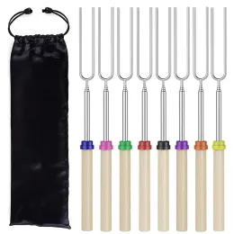 8 pcs Barbecue Skewers Extendable Marshmallow Roasting Sticks Stainless Steel BBQ Telescoping Smores Skewers