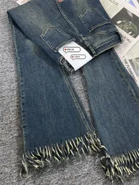Women S Jeans Wanita Modis Jins Suar Celana Panjang Denim Longgar Rumbai Pinggang Tinggi Elastisitas Gaya Korea Kaki lebar Jalan 230516