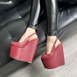 Olomm El Yapımı Sandalet Kadın Platformu Ultra Yüksek Kama Peep Toe Pretty Wine Red Party Ayakkabıları bayanlar Us Plus Si D