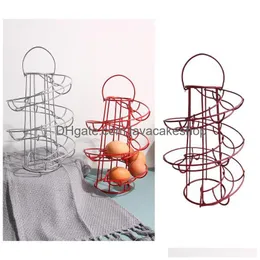 Kitchen Storage Organization Modern Iron Spiral Egg Holder Roller Rack Organizer Dispenser Keeper 24 Eggs Drop Delivery Home Garde Dhau4