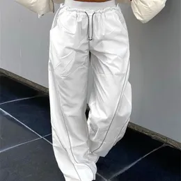 Dwuczęściowe spodnie kobiet Celana worka Teknologi Pinggang Tinggi Longgar Cutandpsycho Pakaian Jalan Lebar Kasual Panjang Punk Fashion Dasar 230515