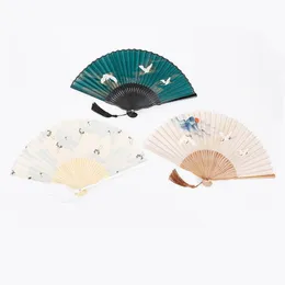 20pcs/działka 22cm w stylu chiński retro zielony biały dźwig składany fan codzienny przenośny taniec cheongsam fan wykonaj rekwizytów prezent przychylność