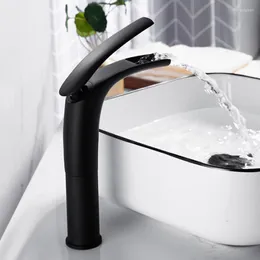 Bathroom Sink Faucets Basin Faucet Paint Black Waterfall Single Hole Cold Water Mixer Tap Copper Wash Deck Mount