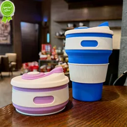 350ML Folding Cup Mini Retractable Cup Silicone Portable Teacup Outdoor Travel Coffee Telescopic Drinking Mug with Lid