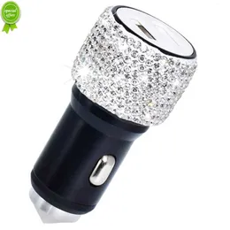 New Dual USB Car Charger Diamond-mounted Car Phone Safety Hammer Fast Charging Crystal Car Decors for iPhone/Samsung