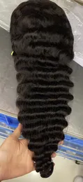 14-32 tum 4c djup våg spets frontala peruk verklig mänsklig hår peruk