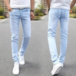 Männer Jeans 2023 Männer Stretch Skinny Männliche Designer Marke Super Elastische Gerade Hosen Slim Fit Mode Himmel Blau