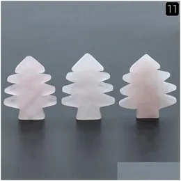 Colares de pendunhar 3 peças Rose quartzo cura de cristal pedras mini -natal árvores mesa de pocket stone stone office decoração dhtjn