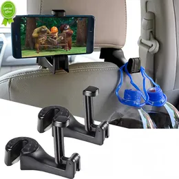 Ny ny multifunktion 2 i 1 Auto Car Headrost Hooks Car Seat Back Hook Phone Mount Holder Faster Suppo Hanger Klipp för väska