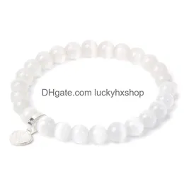 Perlen 8 mm weiße Mondsteinperlen Armbänder Frauen Mineralstein NCE Yoga Mala Gebet Braelet Männer klassische handgemachte Stretch Armreif Dro Dhbmz