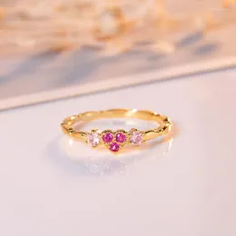 Cluster Rings 14K Gold Jewelry Anello con rubino per le donne Bague o Jaune Anillos De Red Gemstone Wedding 14 K Bizuteria Anel