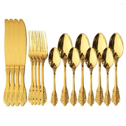 식기 세트 16pcs/set Gold Cutlery Set 304 스테인리스 스틸 나이프 포크 스푼 저녁 식사 고급 빈티지 테이블웨어은 제품