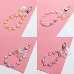 Симпатичные бабочки цветочные бусины Lanyards Key Chains Women Keyring Care Car Carechain Bag рюкзак декор корпус мобильные телефоны мобильные телефоны