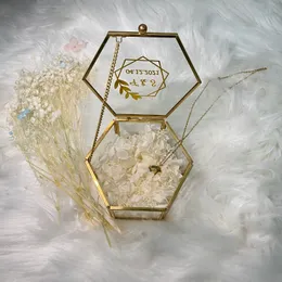 Other Event Party Supplies Custom Wedding Ring Box Engagement Hexagonal Glass Ring Box Diy Bride Bridesmaid Gift Personalized Valentine'S Day Party Gifts 230516