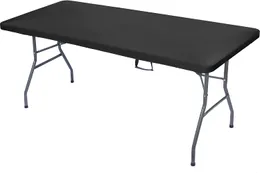 Spandeks masa örtüsü takılmış streç piknik masası kapağı yıkanabilir katlanabilir metalik siyah, 6ft