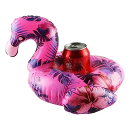 Nadmuchiwane pływaki rurki Flamingo kubek uchwyt stolik woda Coaster pływającego napoju kubek uchwyt Pierścień pływającego sprzęt basenowy hurtowa p230516