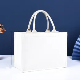 Dhl50pcs shoppingväskor sublimering diy vit tom bomullsduk vertikal design korsa öppen handväska