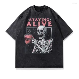 Men's T Shirts Y2k Men Clothing Short Sleeve Tees Male Crop Tops Skeletons Graphic Man Vintage T-shirt Oversized Black Washed Tshirt