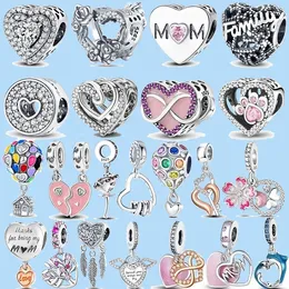 925 Sterling Silver Charms för smycken för pandora pärlor grossist oändlighet älskar mamma hjärta till hjärta dingle pärla