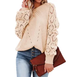 Women's Sweaters Thick Cold Resistant Solid Color Hollow Lines Knitted Crochet Sweater StreetwearWomen's