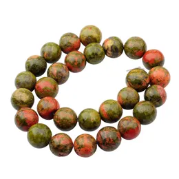 Crystal Natural Gemstone Unakite 14mm Runda pärlor för DIY Making Charm smycken Halsband Armband Löst 28st Stone Wholesales Drop de Dhjum