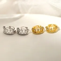 Hoop Earrings 925S Crystal Crown For Women Luxurious Zircon Hollow Gold Silver Color Metal Accessories Round Jewelry Gifts
