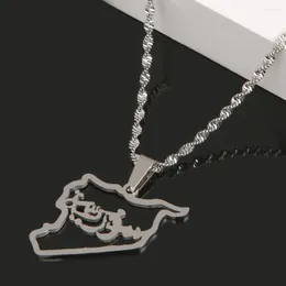 Pendant Necklaces Stainless Steel Trendy Silver Color Syria Map Jewelry