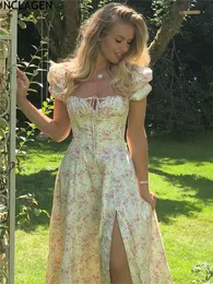 Abiti casual NCLAGEN Boho Abito con stampa floreale affascinante Abito da vacanza con maniche a sbuffo Abiti da donna Summer Party Club Abito lungo vintage Robe 230515