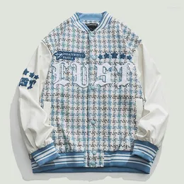 Męskie kurtki mody splotowe Plaid Patchwork Baseball Mens Hip Hop Harajuku list haft haftowy swobodny uniwerek kurtka bombowca unisex płaszcza