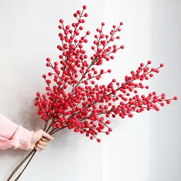 Dekorativa blommor Fake Holly Berry Artificial Flower Branches Stems Christmas Home Decoration Tree Decor Red Fruit Luxury Wed