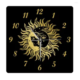 Wall Clocks Sun Eclipse Concept Astronomy And Astrology Symbol Square Clock Vintage Boho Gypsy Style Home Decor Big Watch