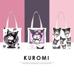 Girls Kawaii Kuromi Double Sides Print Zipper Canvas handbag Girl Student Lovely Accessories bags big Capacity