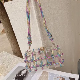 Akryl på kvällen handväska klar koppling handväska chic glittrande bling hobo väska för fest bröllopsklubb med strass rem
