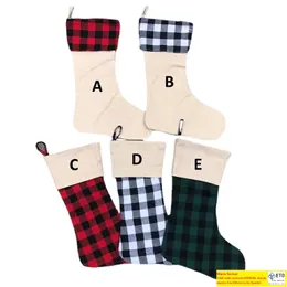 White Red Plaid Christmas Stocking Sublimation Blank Tree Ornament Decoration Gift Bag For Kids Candy Bags Xmas Sock Pendant