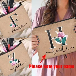 Cosmetic Bags Personalized Custom Name Letter Makeup Bridesmaid Maid Of Honor Wedding Bachelorette Party Gifts Linen Pouches