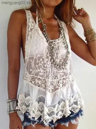 Women's Tanks Camis Floral Lace Backless Tank Women Gulf Breeze White Tassel Hem Crochet Vest Bikini Cover Up Summer Beachwear Sleeveless Top T230517