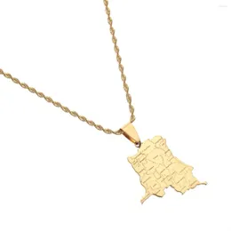 Catene Acciaio Inossidabile Oro Argento Colore Repubblica Democratica Del Congo Mappe Ciondoli Collana Gioielli Etnici