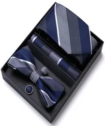 Formal Dress Tuxedo NeckTie Handkerchief Men039s Bow Tie Set Silk Striped Party Groom Wedding Butterfly Bowtie In Box 2206302800400