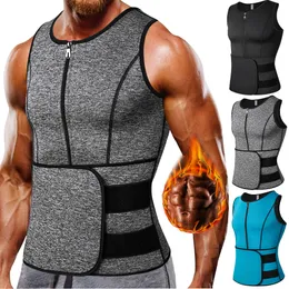 Midje mage Shaper Neoprene Men's Shapers Svettväst för män midja tränare väst justerbar träningskropp shaper med dubbel blixtlås för bastu kostym 230516