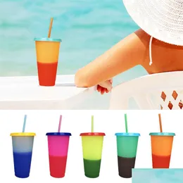 Mugs Color Changing Cup 24Oz Magic Mug Water Bottle Reusable Cold Drinking Tumbler With Lids And Sts 08 Drop Delivery Home Garden Ki Dhn6P