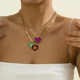 펜던트 목걸이 Meetvii 패션 이중 색상 대비 하트 하트 heartty necklace 골드 체인 초커 여성 에나멜 쥬얼리