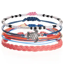 Kvinnors armband handgjorda bohemiska sommarrepvågarmband Set Justerbar vänskapstrand Ankelarmband Ocean Jewelry for Women Girls