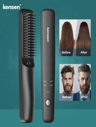 Negative Ion Hair Straightener Brush KENSEN Wireless Heating Hair Comb for Men Women USB ChargeBlackTraval Brush 2207064785725