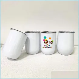 Canecas 12 onças de vinhos retos Sublimação Sublimação Caneca de cerveja em branco Aço inoxidável Copo de leite com tampa de vedação para presentes de festa Droga Delive Dholf