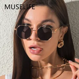 Sunglasses MUSELIFE Polygon Sunglasses Men Vintage Octagon Metal Sunglasses for Women Luxury Brand Goggle Sun Glasses Ladies Gafas De Sol 230517