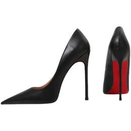 اللباس أحذية كلاسيكيات النساء العالي الكعب المدببة بصنادل إصبع القدم الأحمر لميض القيعان اللامعة العارية جلد براءات الاختراع السود