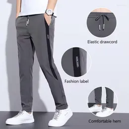 Calça masculina de contraste casual masculino colorido de verão lápis calça alta cintura alta gelo gelo seda sólida lisada elástica esportiva elástica calça