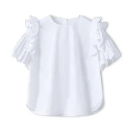 Women's T Shirts Girls 2023 Original Pure Cotton Edge Puff Sleeve Pullover Women's Summer Round Neck Short White Top